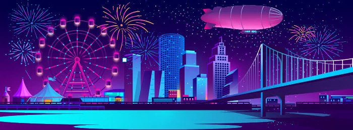 未来科技科幻霓虹灯渐变绚丽城市建筑夜景灯光插画AI/PSD设计素材100套【076】